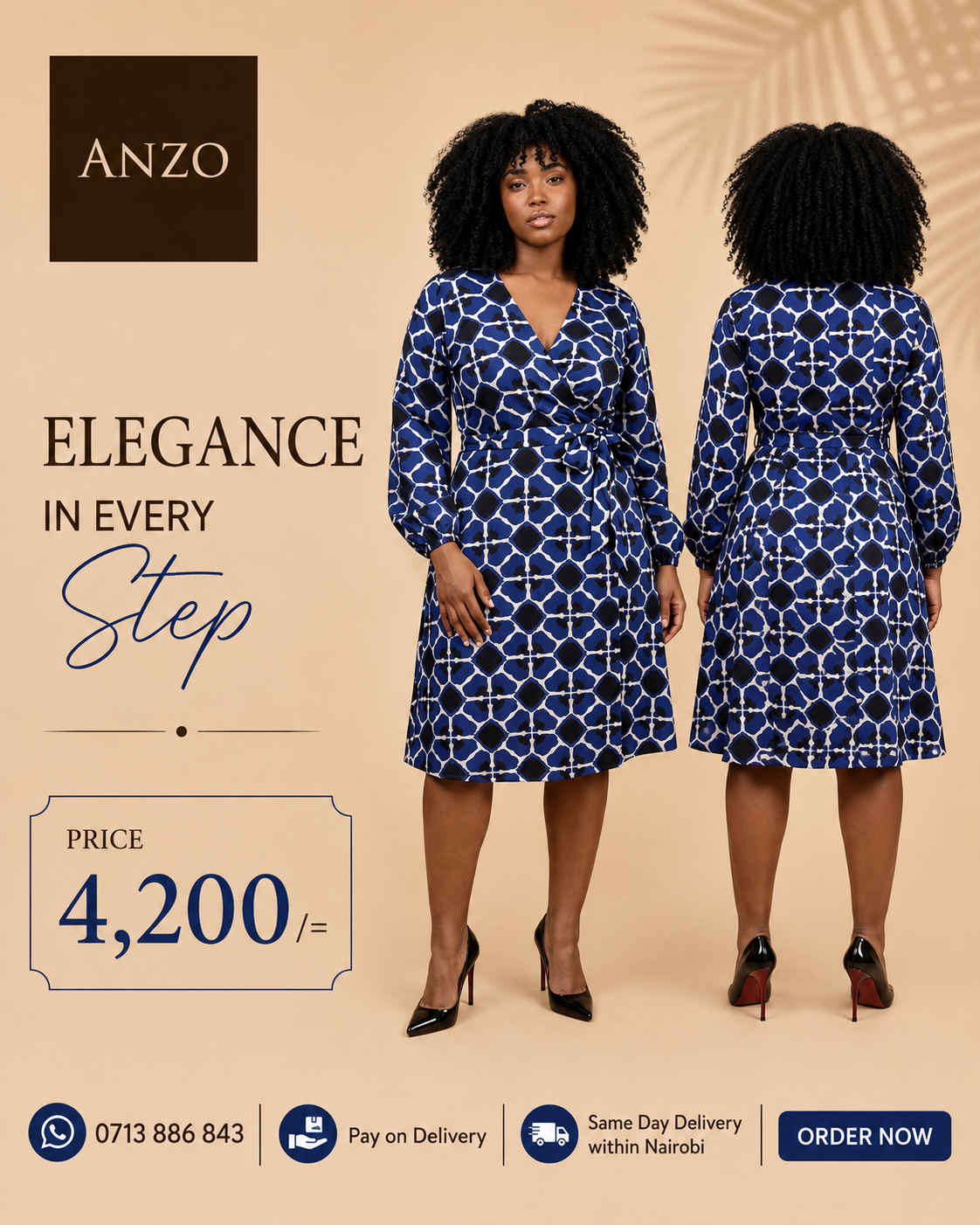 Blue Geometric Wrap Dress